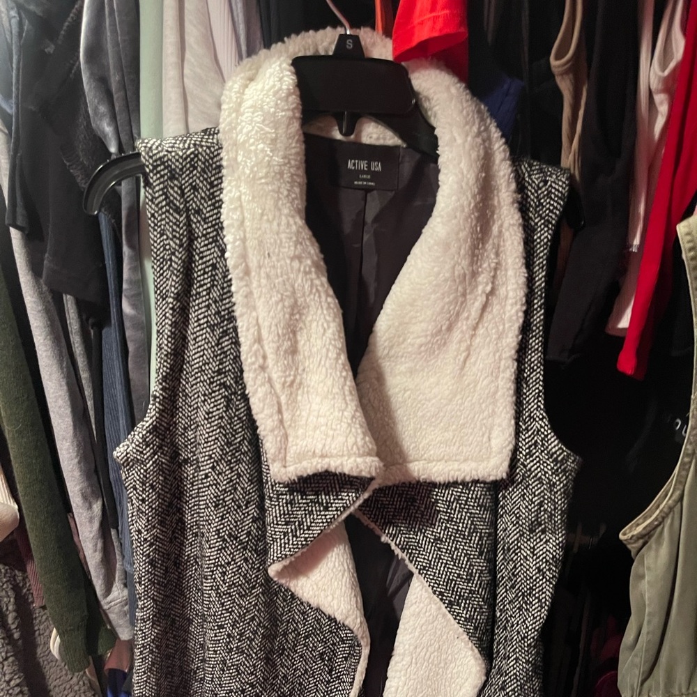 black and white vest